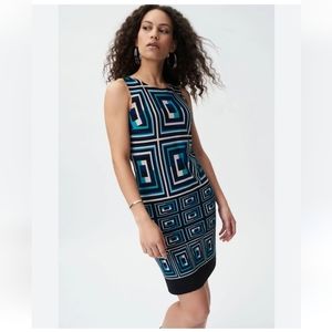 Joseph Ribkoff Black/Multi Geometric Print Sleeveless Tank Dress New